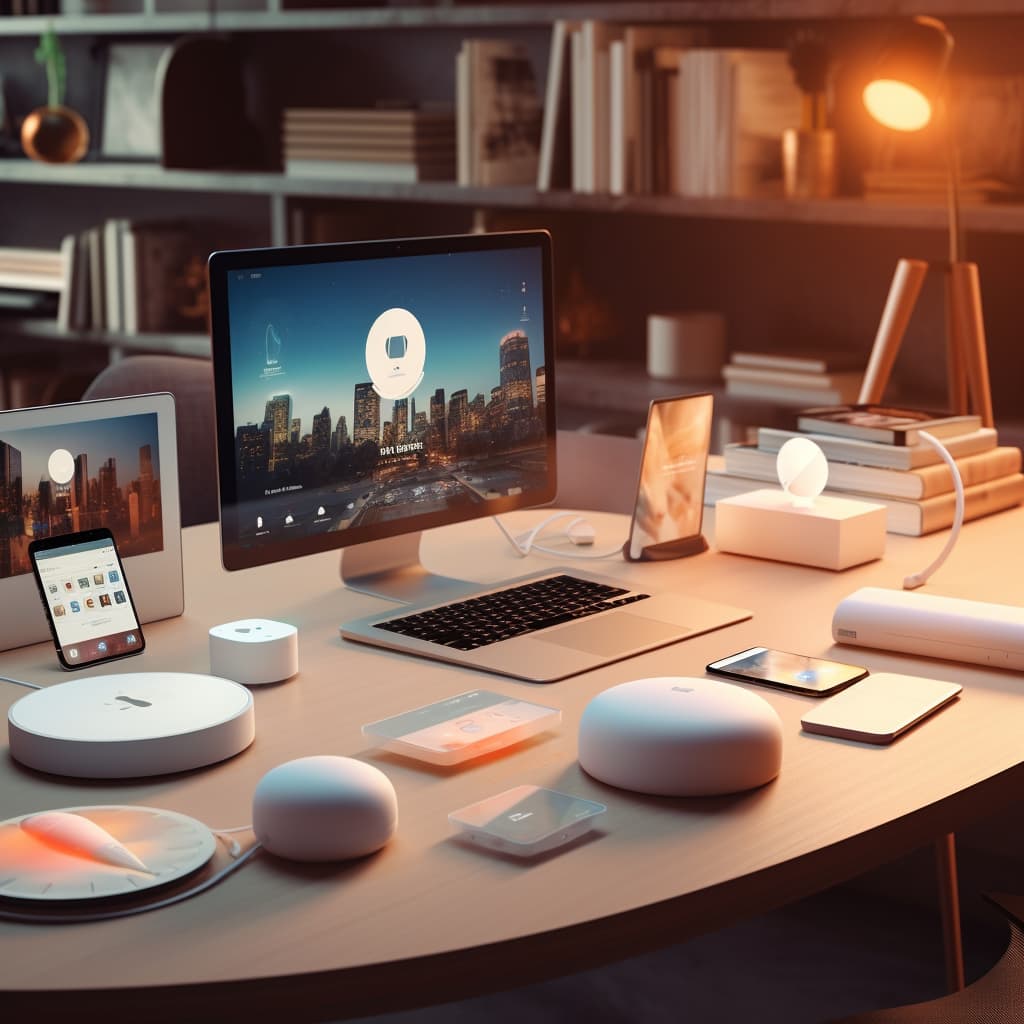home automation smart products scattered across a desk